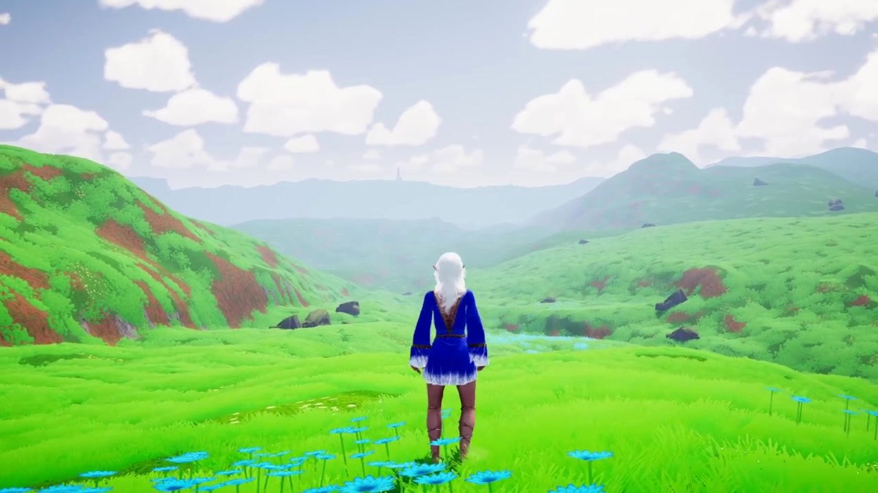 Rolling green hills under soft clouds