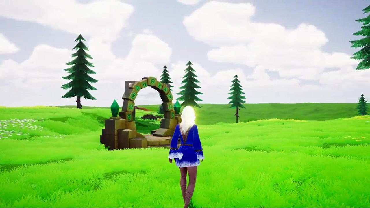 A magical stone portal waiting in green hills